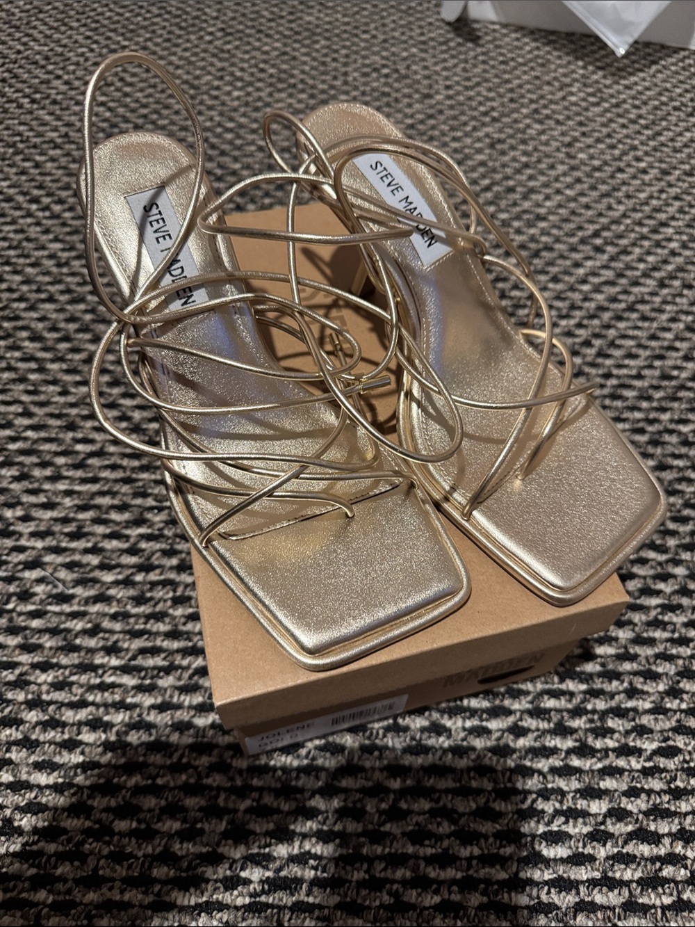NWT Steve Madden Gold Strappy Square-Toe Heels